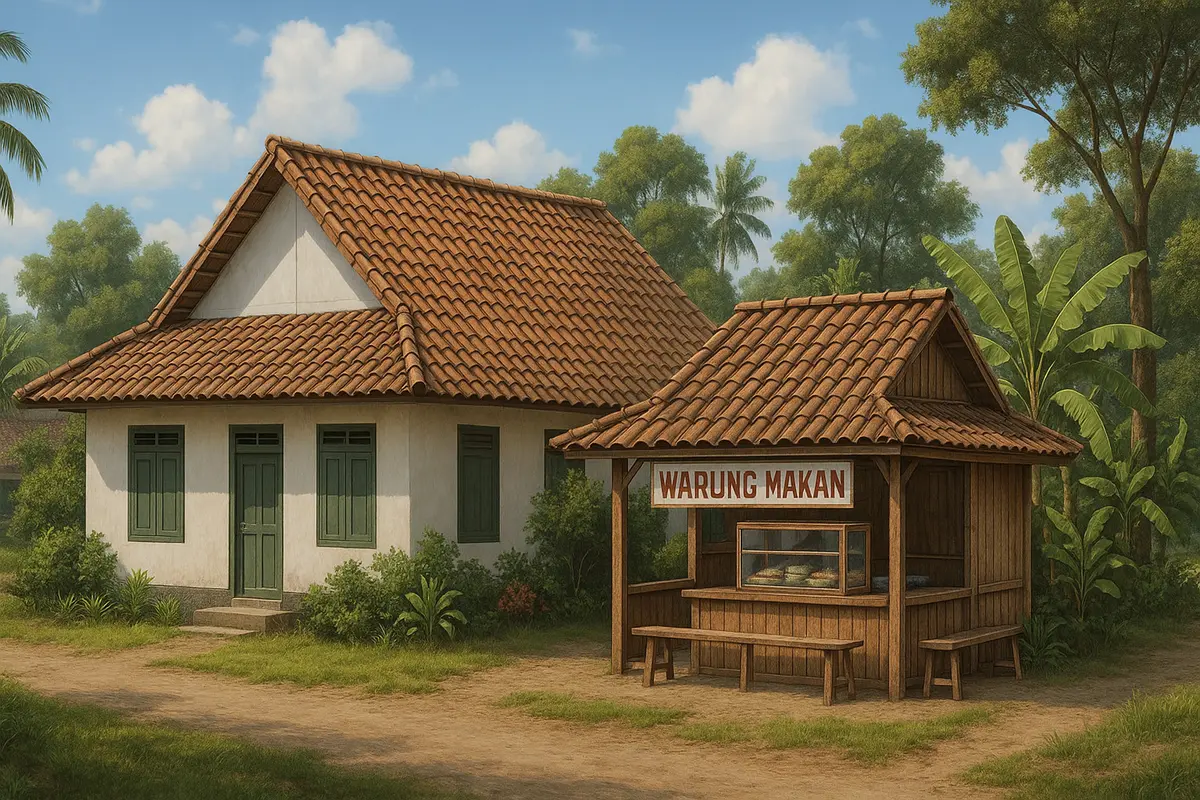 Desain Rumah di Desa Dengan Warung Makan Kecil, Kenalkan Kesyahduan Kampung Jadul Kepada Gen-Z/via ChatGPT
