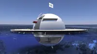 Kapal pesiar ini memiliki bentuk yang tidak biasa, yakni seperti UFO yang mengambang di lautan