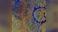 Foto kawah Manicouagan diambil ESA dari luar angkasa.