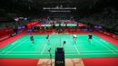 Dari kubu tuan rumah, Indonesia menurunkan kekuatan terbaiknya, mulai dari Jonatan Christie, Putri Kusuma Wardani, hingga sektor ganda yang diisi Fajar Alfian/Muhammad Shohibul Fikri. (Bola.com/Bagaskara Lazuardi)