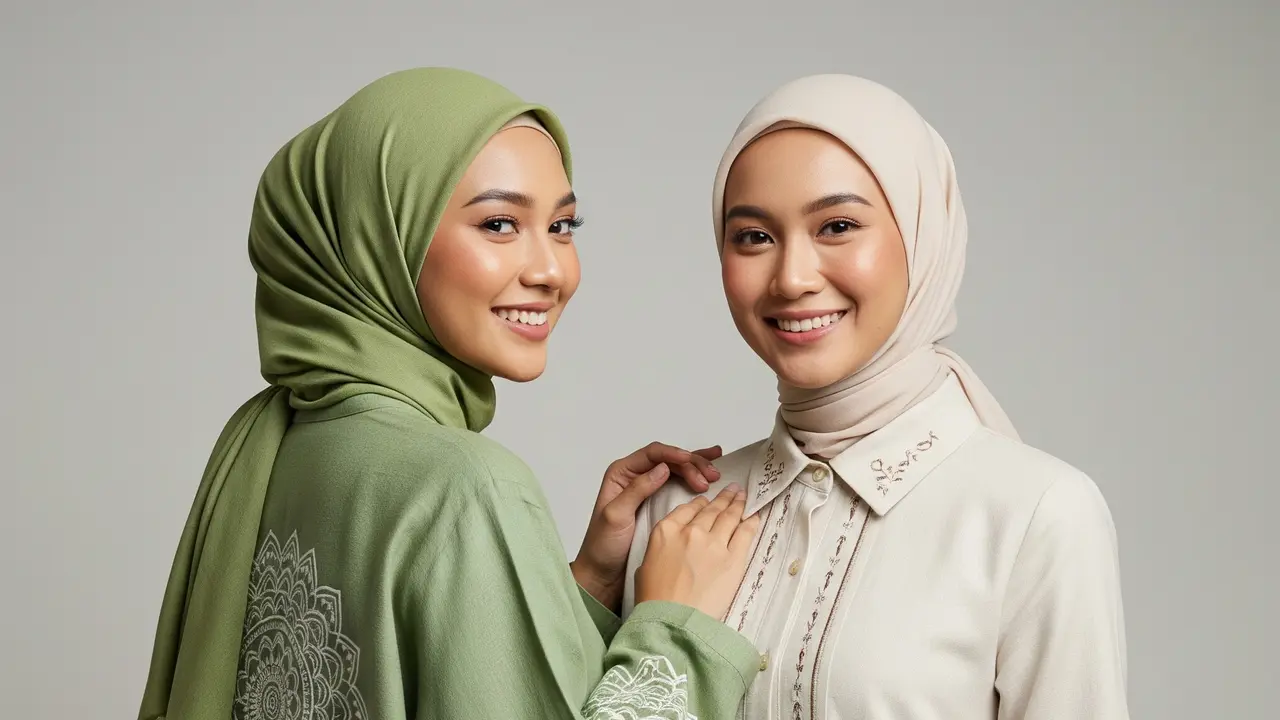 Model Dress Muslim Kombinasi Linen dan Bordir Elegan Terbaru 2025.