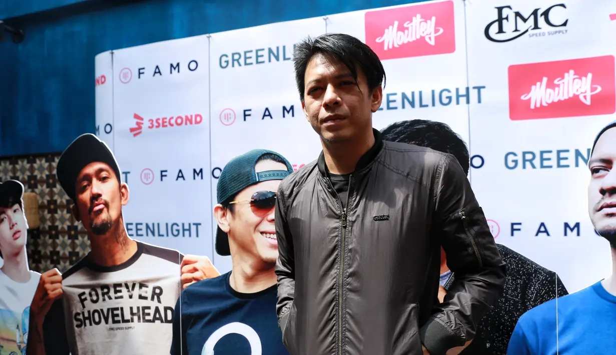 Ariel saat menghadiri acara peluncuran laman situs clothing 3Second di Queenshead Kemang, Jakarta Selatan, Rabu (24/1/2018). (Adrian Putra/Bintang.com)