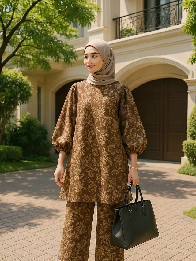 Tunik Batik Lengan Balon Kerut
