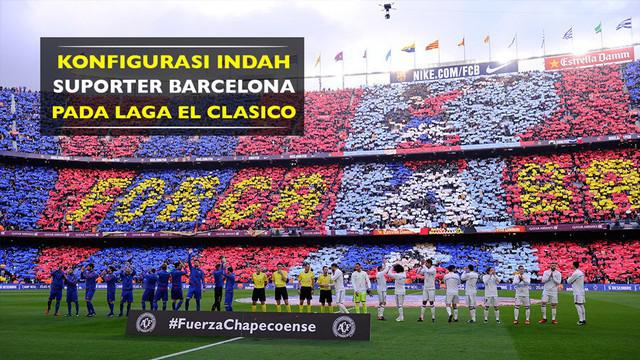 Suporter Barcelona kompak membentuk konfigurasi indah pada laga El Clasico melawan Real Madrid yang berakhir dengan skor imbang 1-1.