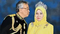 Raja Malaysia Al-Sultan Abdullah Ri'ayatuddin Al-Mustafa Billah Shah dan sang istri, Permaisuri Agung Tunku Hajah Azizah Aminah Maimunah Iskandariah. (dok. Twitter @cheminahsayang/https://twitter.com/cheminahsayang/status/1179692030240251904/photo/1)