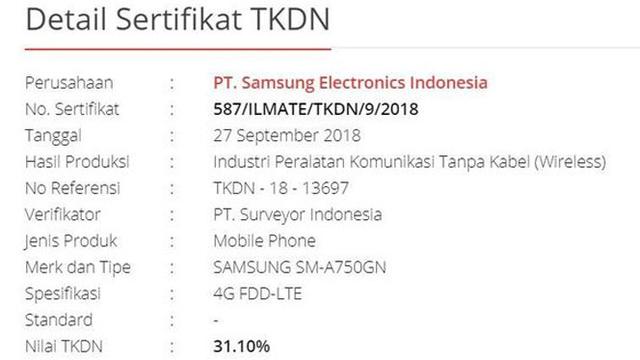 TKDN Galaxy A7 2018