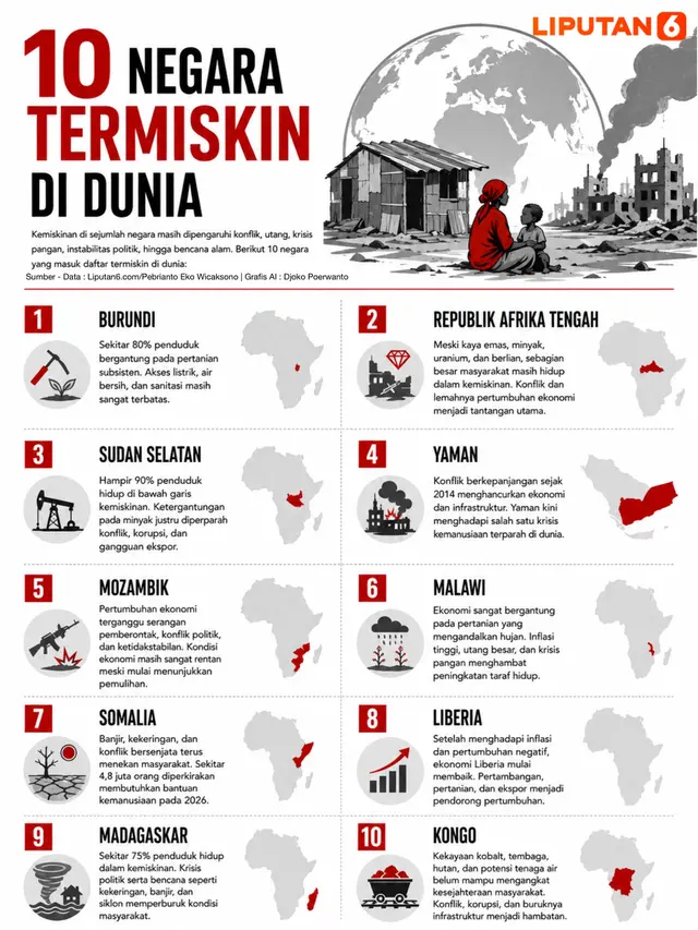 Infografis 10 Negara Termiskin di Dunia.