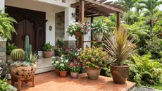 Tanaman Pot yang Tahan Panas di Depan Rumah. Foto: AI Generated