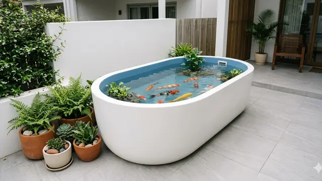 Desain Kolam Ikan Portabel Fiberglass untuk Rumah Kontrak. Gemini