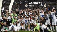 Real Madrid menjadi juara Liga Champions musim 2013/2014 setelah menang dramatis 4-1 atas rival sekota Atletico Madrid melalui perpanjangan waktu di Estadio da Luz, Lisbon, Portugal, Minggu (25/5/2014) dinihari WIB (AFP PHOTO/FRANCK FIFE).