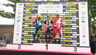 Irfan Ardiansyah (paling kanan) saat finis ketiga Race 1 AP250 ajang ARRC Motegi hari Sabtu (13/06/2026). (Astra Honda)