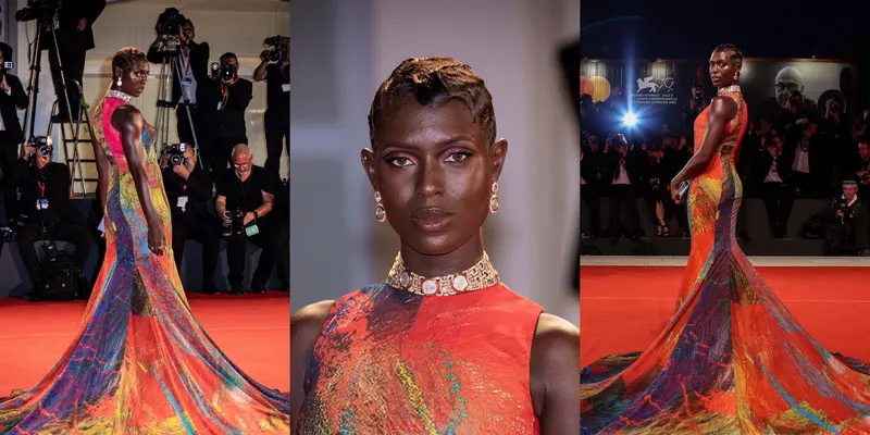 Jodie Turner-Smith Tampil Memukau Berbalut Gaun Multi Warna di Venice Film Festival 2022