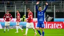 Milan sempat tertinggal lebih dulu lewat gol Lucas Da Cunha di babak pertama. Namun, Rossoneri mampu membalikkan keadaan di babak kedua berkat gol Christian Pulisic dan Tijjani Reijnders. (AP Photo/Antonio Calanni)