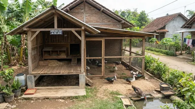 Model kandang entok yang mudah dibersihkan yang anti bau dan tidak ganggu tetangga model dengan umbaran dan kandang tidur
