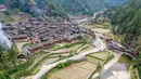 Foto dari udara menunjukkan pemandangan Desa Langde kelompok etnis Miao di wilayah Leishan, Prefektur Otonom Etnis Miao dan Dong Qiandongnan, Provinsi Guizhou, China barat daya, pada 16 November 2020. (Xinhua/Liu Xu)