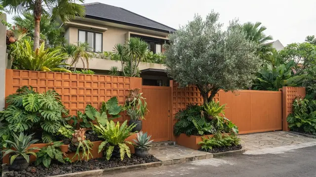 Inspirasi Rumah dengan Pagar Warna Terracotta yang Terlihat Hangat dan Elegan