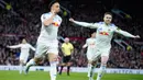 Leeds United unggul terlebih dahulu di laga ini berkat sepasang gol Noah Okafor di babak pertama. Sementara MU hanya bisa memperkecil kedudukan berkat gol Casemiro di babak kedua. (AP Photo/Dave Thompson)