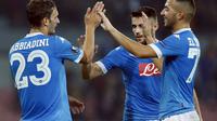 Manolo Gabbiadini tampil sebagai pahlawan kemenangan Napoli saat menghadapi FC Midjylland di Grup D Liga Europa. (REUTERS/Ciro De Luca)
