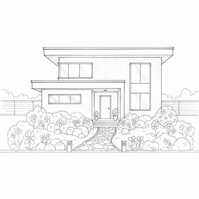 Rumah Modern dengan Taman Bunga Berwarna-Warni