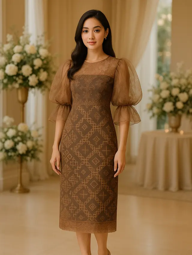 Model Dress Batik Lengan Balon Double Layer