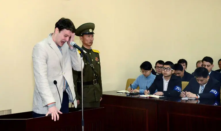 Otto Warmbier di pengadilan Korea Utara (KCNA / AFP)