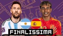 Finalissima - Argentina Vs Spanyol - Lionel Messi Vs Lamine Yamal. (Bola.com/Gregah Nurikhsani)
