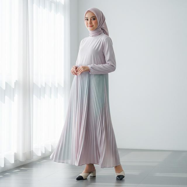 5. Gamis Satin Pleated (Plisket) A-Line