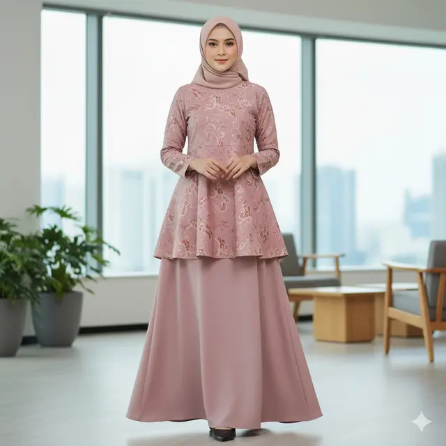 Model Gamis Kombinasi Atas Batik Bawah Polos (Foto: Gemini AI)