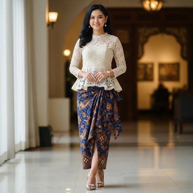 Model Atasan Brokat Timeless dengan Rok Batik Lilit Kekinian