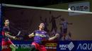 Pebulu tangkis ganda putra Indonesia, Mohammad Ahsan/Hendra Setiawan berusaha mengembalikan kok ke arah pasangan China, Liang Wei Keng/Wang Chang pada babak 16 besar Indonesia Open 2024 di Istora Senayan, Jakarta, Kamis (06/06/2024). (Bola.com/Bagaskara Lazuardi)