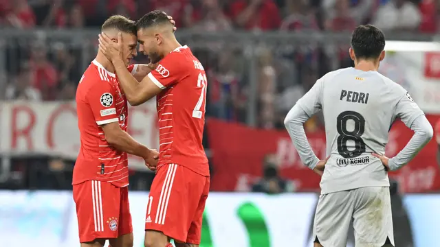 Selebrasi pemain Bayern Munchen saat mengalahkan Barcelona di Liga Champions 2022/2023