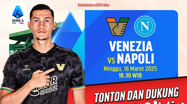 Link siaran langsung pertandingan Liga Italia: Venezia vs Napoli, nonton dan dukung Jay Idzes di Vidio.com. (sumber: doc.vidio.com)