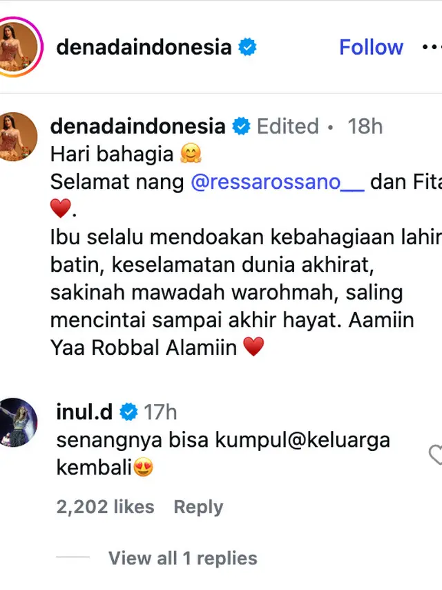 Unggahan Denada. (Foto: Dok. Instagram @denadaindonesia)