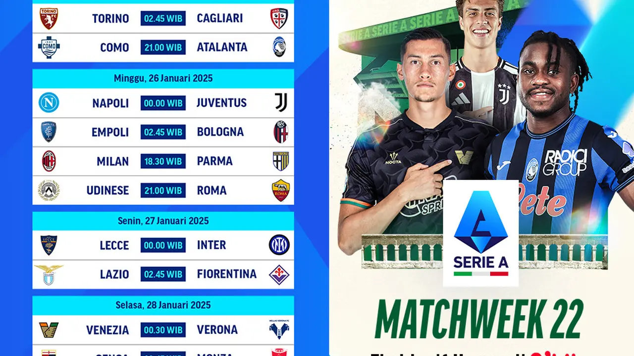Jadwal Liga Italia 2024/2025 Matchweek 22