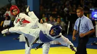 Raih Emas Kelas -68kg, Taekwondoin Jawa Barat Bungkam DIY (Liputan6.com/Helmi)