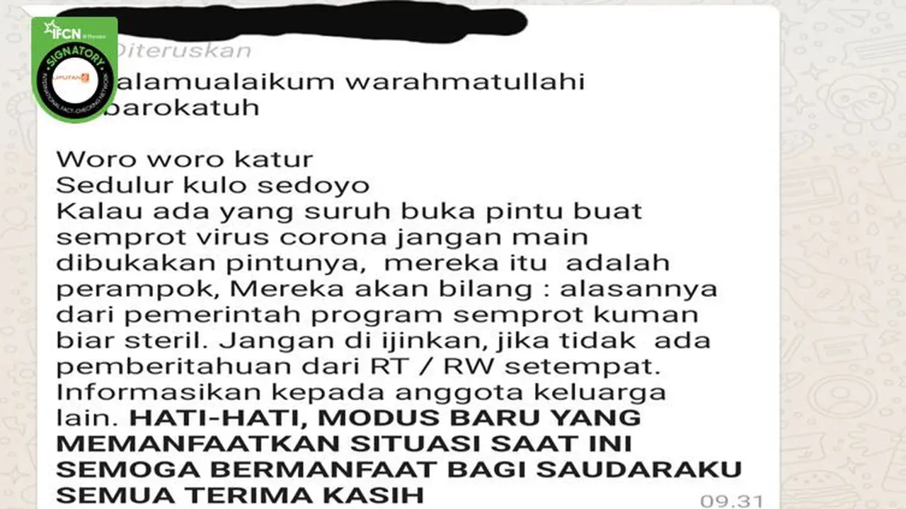 Gambar Tangkapan Layar Pesan Berantai Waspada Perampokan