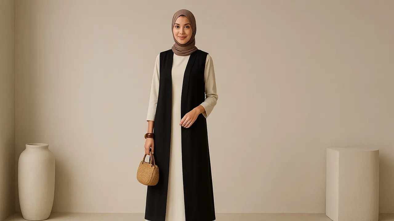 Model Gamis dengan Outer Cardigan Panjang/Ilustrasi gambar oleh AI