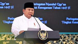 Presiden Prabowo Subianto saat peringatan Nuzulul Qur'an di Istana Negara Jakarta, Selasa (10/3/2026). (Foto: Biro Pers Sekretariat Presiden).