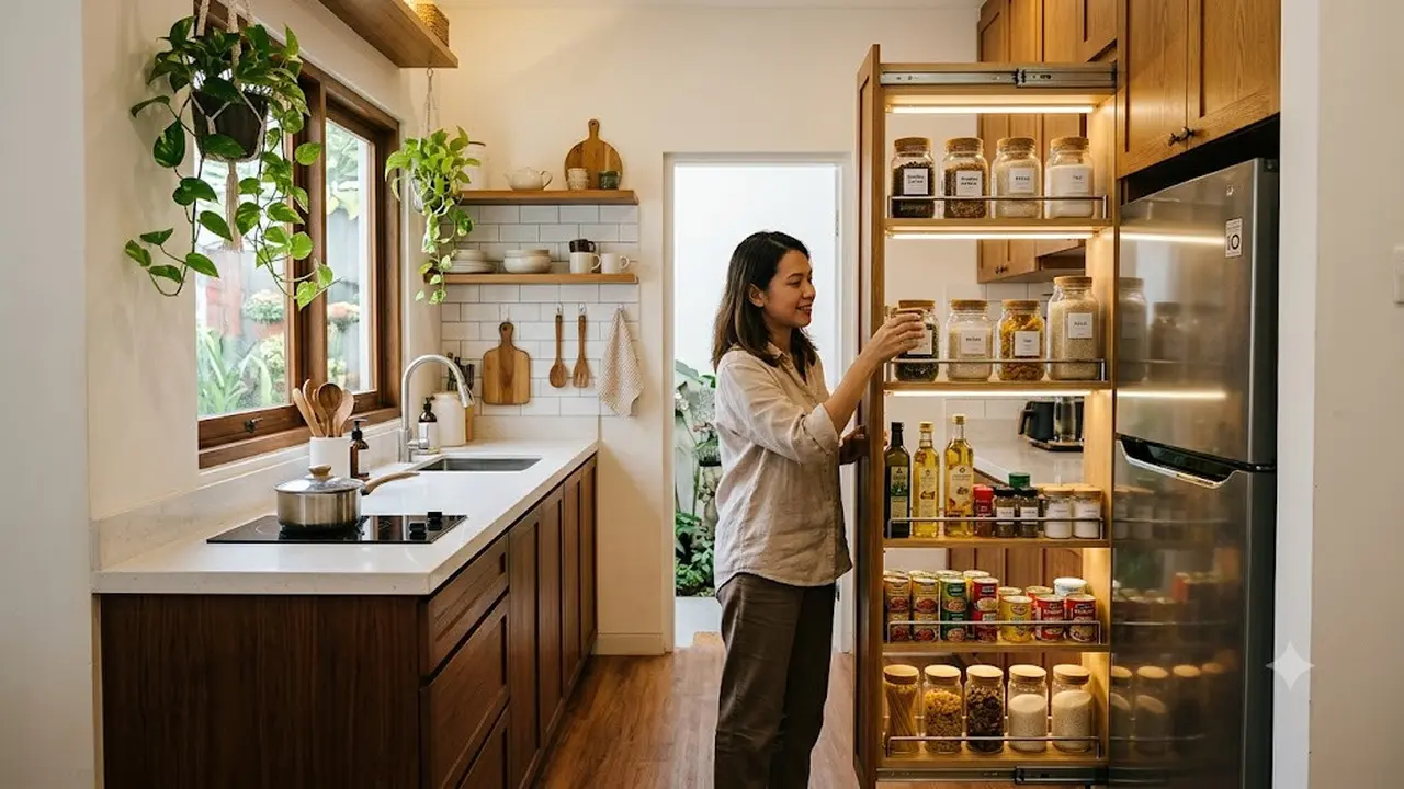 Ide Pantry Geser untuk Dapur Sempit (AI Generated)