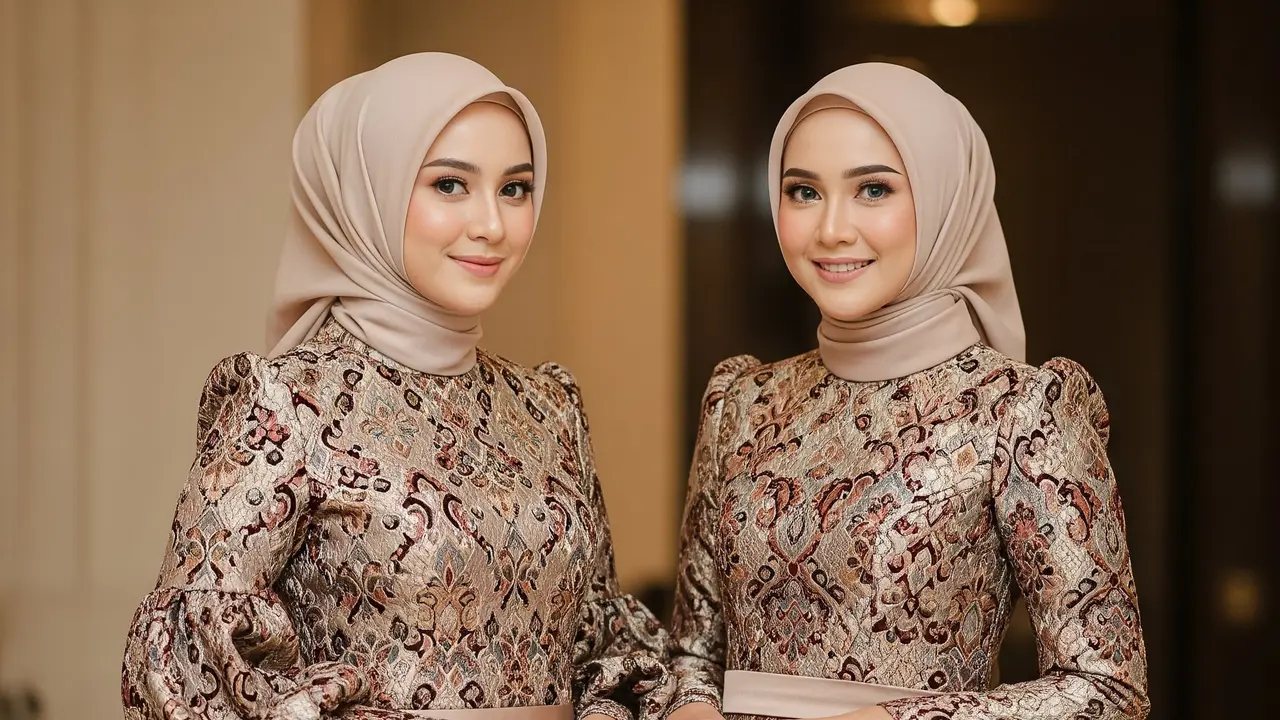 Model Gamis Kombinasi Satin Glossy dan Brukat 2025