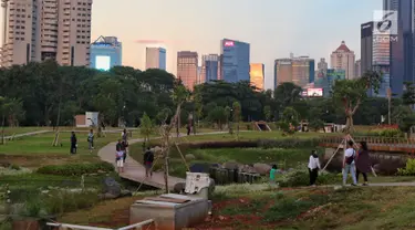 Suasana Hutan Kota di kawasan Gelora Bung Karno, Jakarta, Minggu (6/1). Warga Jakarta kini memiliki alternatif wisata untuk menghabiskan akhir pekan. (Liputan6.com/JohanTallo)