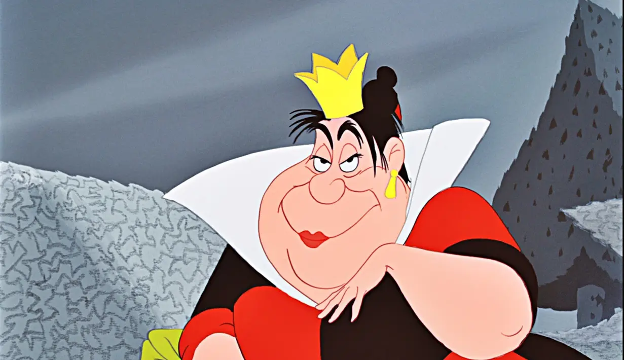 Queen of Hearts di Alice in Wonderland dikenal tak bisa mengontrol emosinya. Bahkan ia pun kerap mengancam siapapun dan membuat warga Wonderland menderita. (Disney)