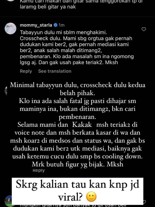 Unggahan Inara Rusli soal kelakuan ibunda Virgoun. (Foto: Dok. Instagram @mommy_starla)