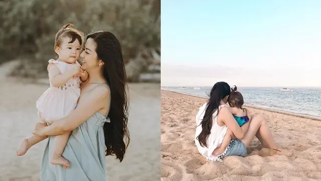 Franda dan baby Vechia menikmati pemandangan pantai