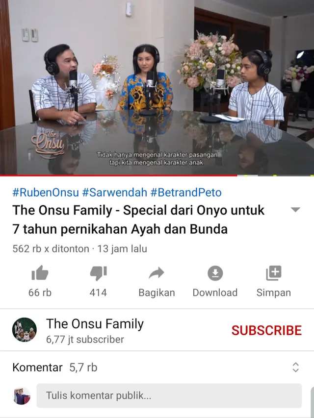 Unggahan Ruben Onsu. (Foto: YouTube The Onsu Family)