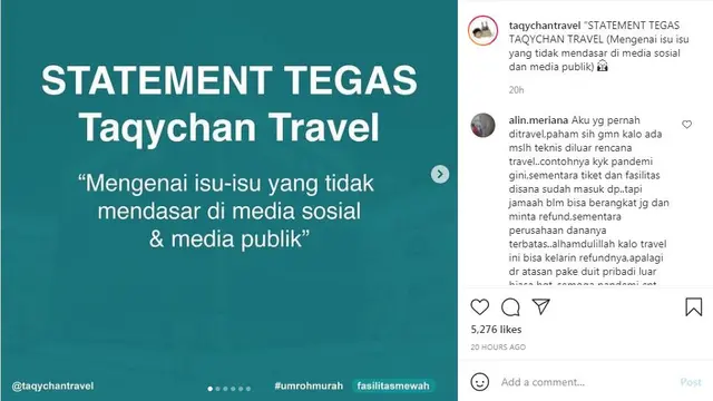 Taqychan Travel secara tegas membantah tudingan soal penggelapan uang jamaah yang dilakukan Taqy Malik