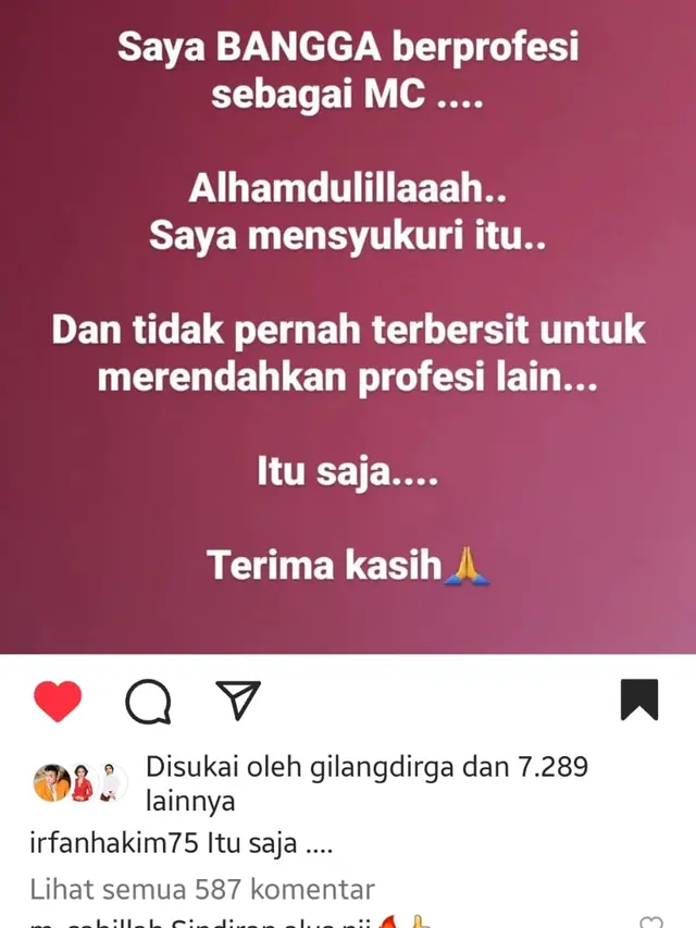 Pernyataan Irfan Hakim Soal Profesi MC