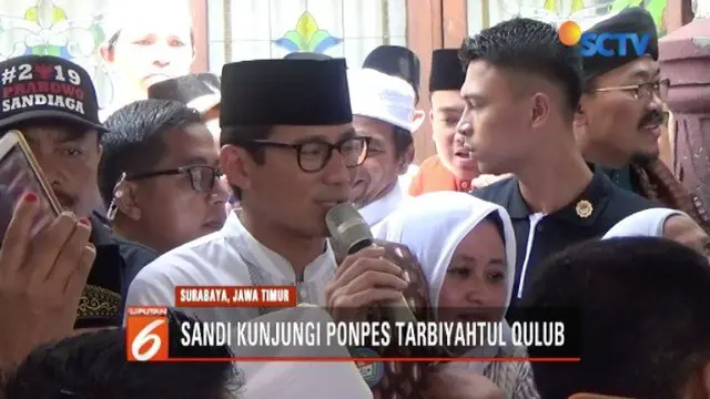 Sandiaga Uno kunjungi Pondok Pesantren Tarbiyahtul Qulub di Surabaya, Jawa Timur.