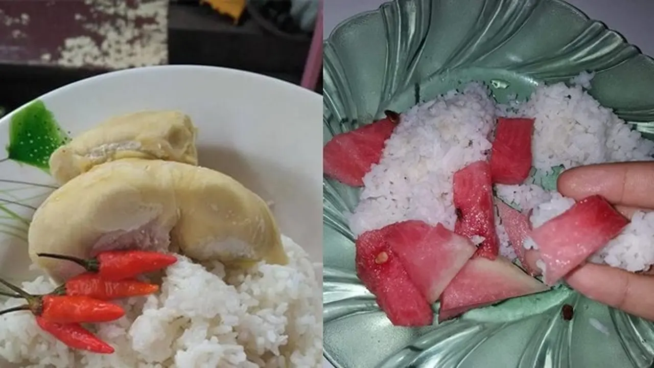 6 Potret Makan Nasi Pakai Buah Ini Nyeleneh Banget, Kocak