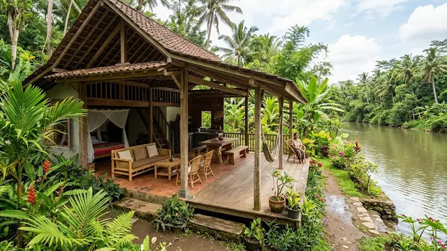 Inspirasi Rumah dengan Kebun Menghadap Sungai